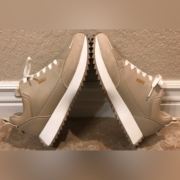 DKNY Nala Leather & Suede Tan/White Sneakers - Size 7M - Picture 8 of 15